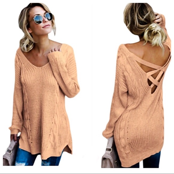 😍LAST ONE SMALL Cross Back Khaki Sweater!😍 - Picture 2 of 2